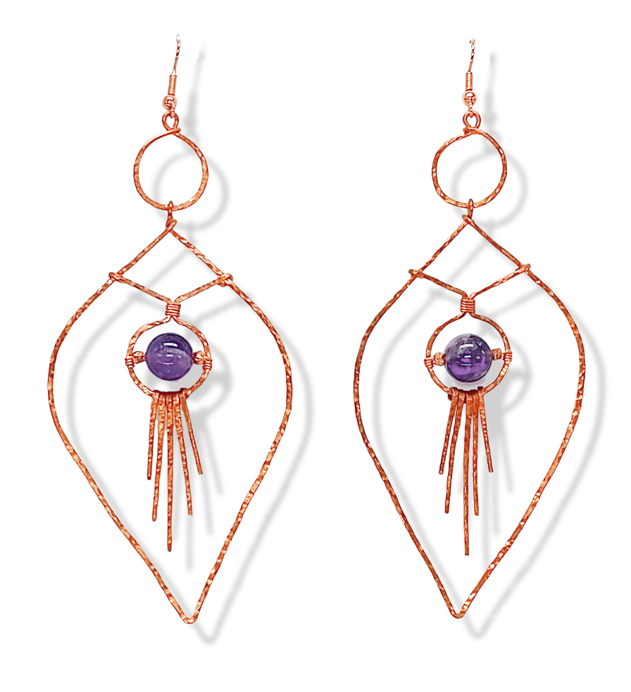 Shaka Earrings -copper -Amethyst
