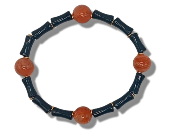 Bamboo stone stretch Bracelet Onyx/ Sunstone